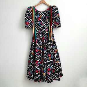 Leslie Lucks Vintage 80s Dress 6 Puff Sleeves Colorful Maximalist Dots Floral